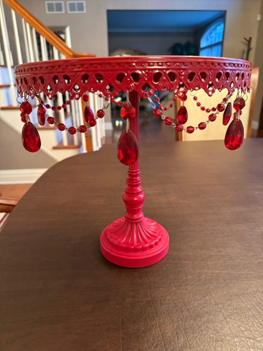 Red Jeweled Decorative Pedestal Cake Stand - Picture 2 of 8